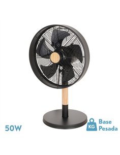 Ventilador Sobremesa Falcon Negro/haya 3vel.45w 5 Asp. Oscilante Y Rotatorio 59x35x28cm