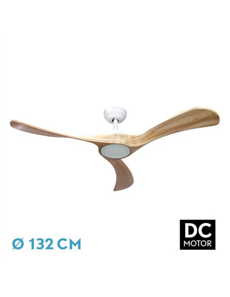 Ventilador Dc Castelo 18w Blanco/haya 3aspas 132d Regulable Intensidad 2250lm 3000k