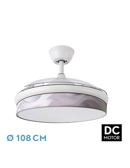 Ventilador Dc Moda 72w Blanco/ola Gris 108d 3aspas 7200lm 3000k
