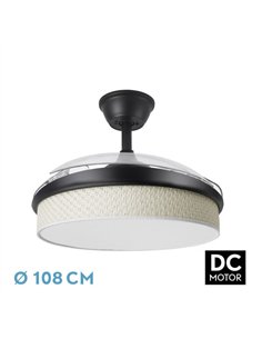 Ventilador Dc Moda 72w Negro/cañizo Blanco 108d 3aspas 7200lm 3000k