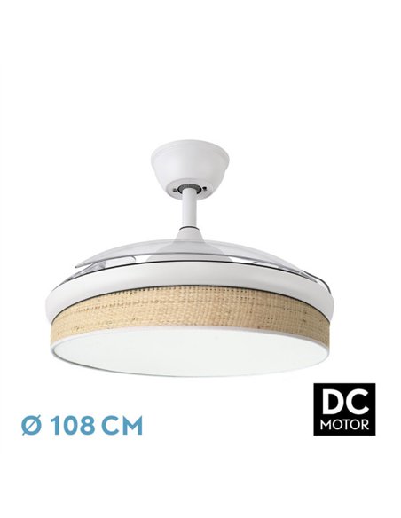 Ventilador Dc Moda 72w Blanco/cañizo Claro 108d 3aspas 7200lm 3000k