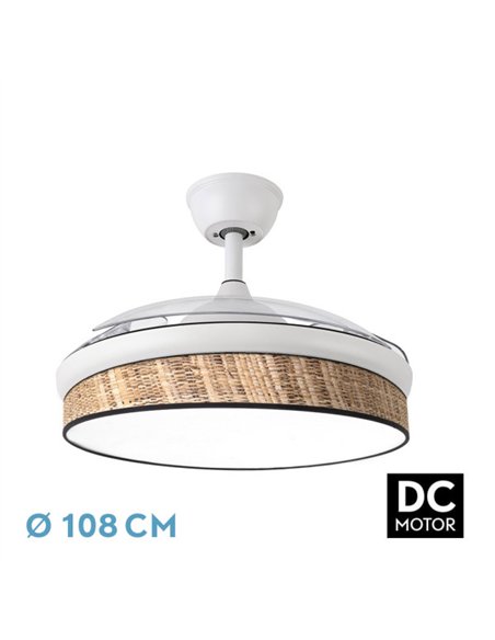 Ventilador Dc Moda 72w Blanco/cañizo Oscuro 108d 3aspas 7200lm 3000k