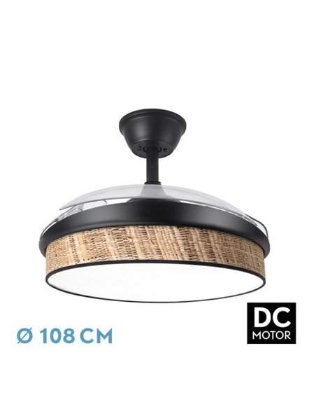 Ventilador Dc Moda 72w Negro/cañizo Oscuro 108d 3aspas 7200lm 3000k