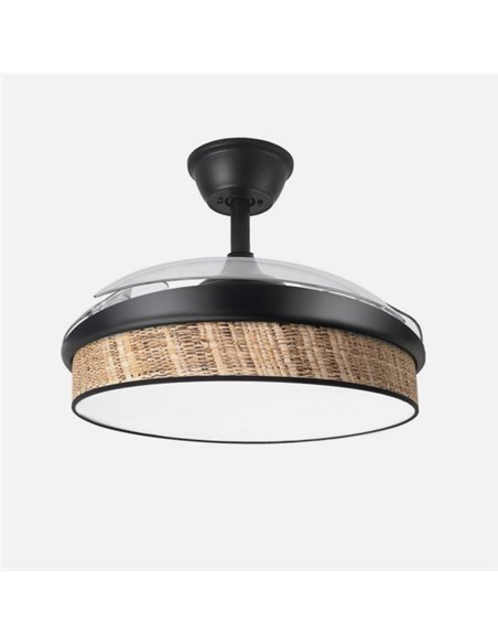 Ventilador Dc Moda 72w Negro/cañizo Oscuro 108d 3aspas 7200lm 3000k,4000k,6000k Remoto+memoria+temporizador