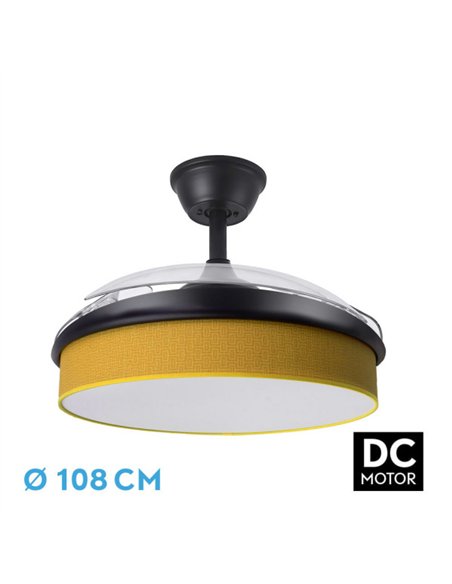 Ventilador Dc Moda 72w Negro/amarillo 108d 3aspas 7200lm 3000-4000-6000k Remoto+memoria+temporizador