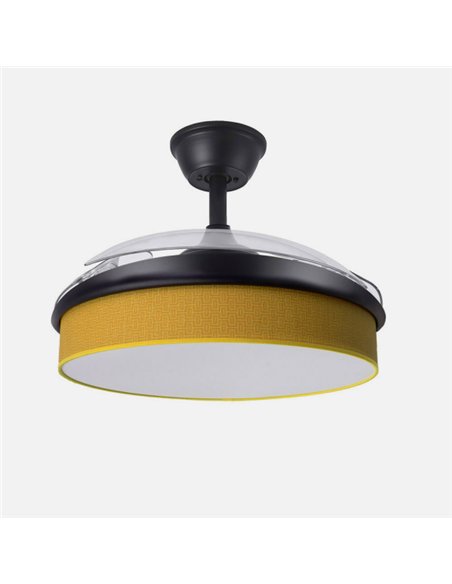 Ventilador Dc Moda 72w Negro/amarillo 108d 3aspas 7200lm 3000-4000-6000k Remoto+memoria+temporizador