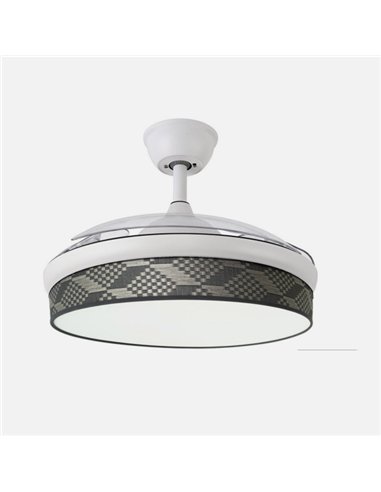 Ventilador Dc Moda 72w Blanco/tetris Gris 108d 3aspas 7200lm 3000-4000-6000k Remoto+ Memoria+ Temporizador