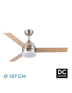 Ventilador Dc Legio 26w Niquel 3aspas Plata/haya 107d 2950lm 3000-4000-6000k Remoto+memoria+temporizador 2
