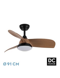 Ventilador Dc Atomo 24w Negro 3aspas Madera Oscura 91d 2640lm 3000k