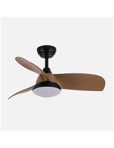 Ventilador Dc Atomo 24w Negro 3aspas Madera Oscura 91d 2640lm 3000k 2