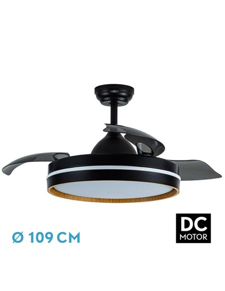 Ventilador Dc Nalon 72w Negro/madera Oscura 3aspas109d 7200lm 3000k