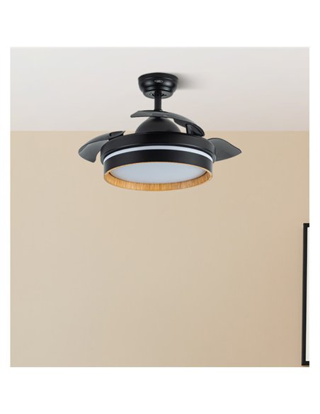 Ventilador Dc Nalon 48w Negro/madera oscura 3aspas 91d 4800lm 3000-4500-6000k Remoto+memoria+temporizador