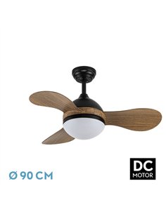 Ventilador Dc Solido 24w Negro 3aspas Madera 91d 2640lm 3000k