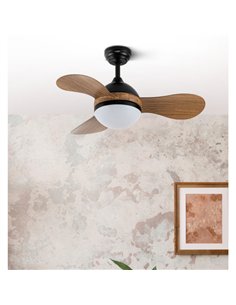 Ventilador Dc Solido 24w Negro 3aspas Madera 91d 2640lm 3000k 2