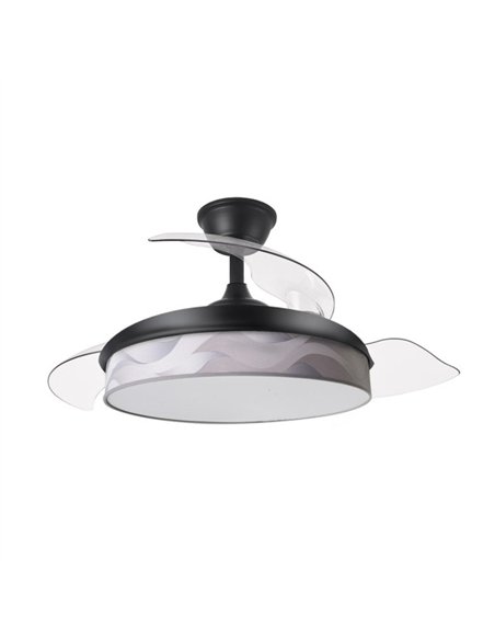 Ventilador Dc Moda 72w Negro/ola Gris 91d 3aspas 7200lm 3000-4000-6000k Remoto+ Memoria+ Temporizador