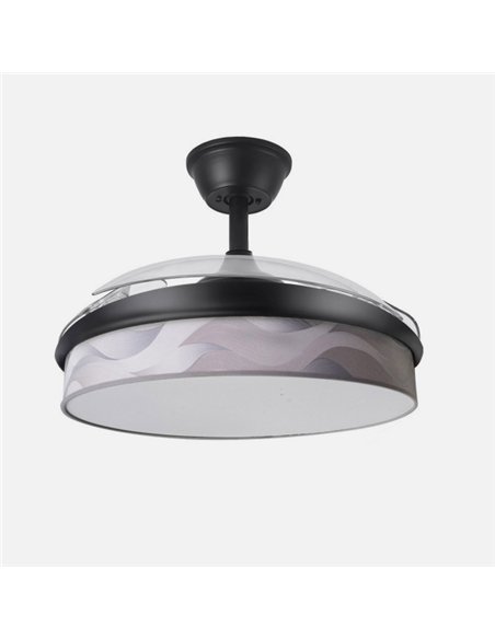 Ventilador Dc Moda 72w Negro/ola Gris 91d 3aspas 7200lm 3000-4000-6000k Remoto+ Memoria+ Temporizador