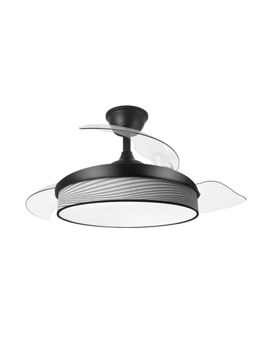 Ventilador Dc Moda 72w Negro/surco Gris 91d 3aspas 7200lm 3000-4000-6000k Remoto+ Memoria+ Temporizador