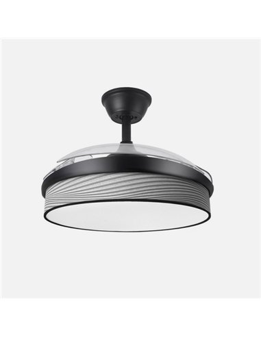 Ventilador Dc Moda 72w Negro/surco Gris 91d 3aspas 7200lm 3000-4000-6000k Remoto+ Memoria+ Temporizador