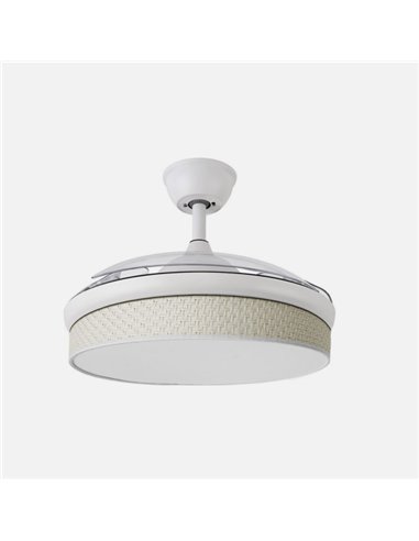 Ventilador Dc Moda 72w Blanco/cañizo Blanco 91d 3aspas 7200lm 3000-4000-6000k Remoto+ Memoria+ Temporizador