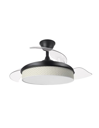Ventilador Dc Moda 72w Negro/cañizo Blanco 91d 3aspas 7200lm 3000-4000-6000k Remoto+ Memoria+ Temporizador