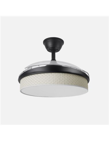 Ventilador Dc Moda 72w Negro/cañizo Blanco 91d 3aspas 7200lm 3000-4000-6000k Remoto+ Memoria+ Temporizador