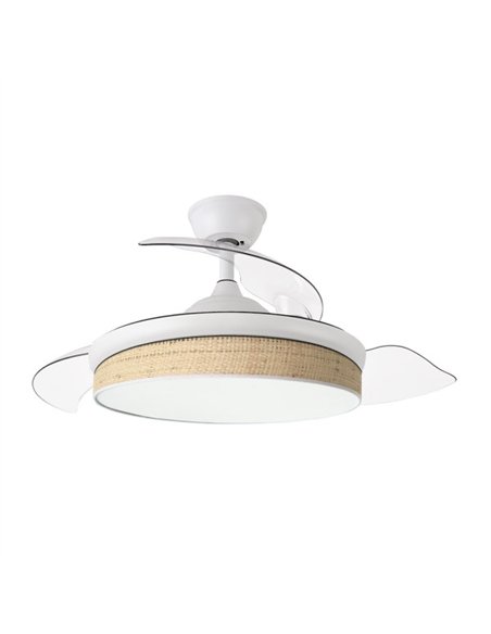 Ventilador Dc Moda 72w Blanco/cañizo Claro 91d 3aspas 7200lm 3000-4000-6000k Remoto+ Memoria+ Temporizador