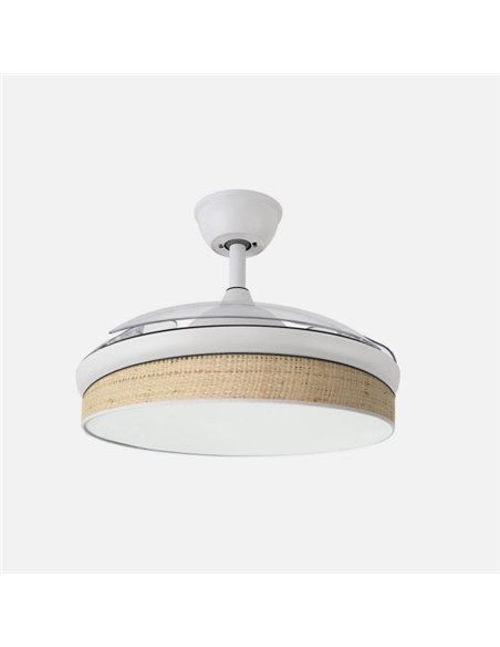 Ventilador Dc Moda 72w Blanco/cañizo Claro 91d 3aspas 7200lm 3000-4000-6000k Remoto+ Memoria+ Temporizador