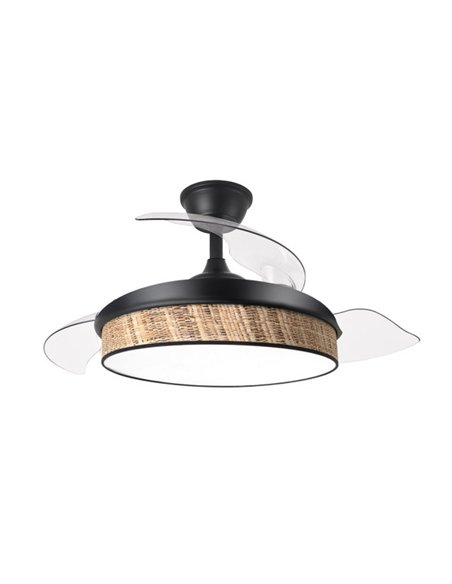 Ventilador Dc Moda 72w Negro/cañizo Oscuro 91d 3aspas 7200lm 3000-4000-6000k Remoto+ Memoria+ Temporizador