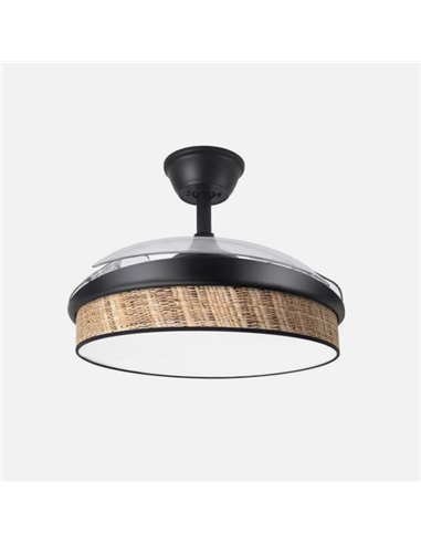 Ventilador Dc Moda 72w Negro/cañizo Oscuro 91d 3aspas 7200lm 3000-4000-6000k Remoto+ Memoria+ Temporizador