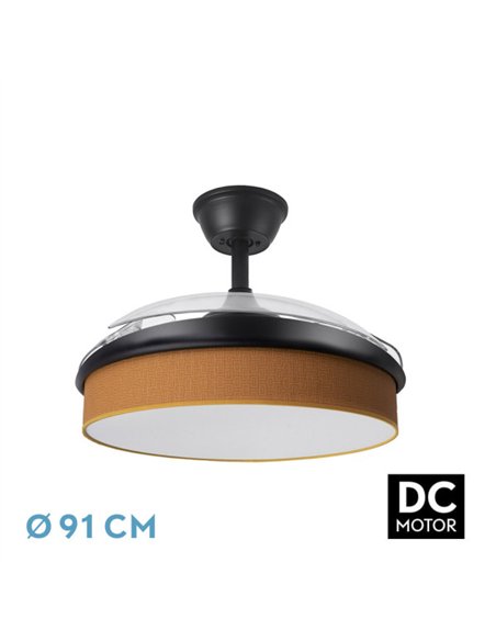 Ventilador Dc Moda 72w Negro/naranja 91d 3aspas 7200lm 3000-4000-6000k Remoto+ Memoria+ Temporizador