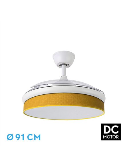 Ventilador Dc Moda 72w Blanco/amarillo 91d 3aspas 7200lm 3000-4000-6000k Remoto+ Memoria+ Temporizador