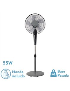 Ventilador De Pie Borlon Negro/gris 3 Vel.55w 5x2aspas Orientable+ Remoto+ Temporizador Regx43x40 Cm