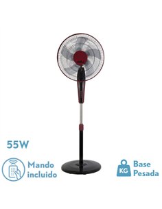 Ventilador De Pie Borlon Negro/burdeos 3 Vel.55w 5x2 aspas Orientable+ Remoto+ Temporizador Regx43x40 Cm