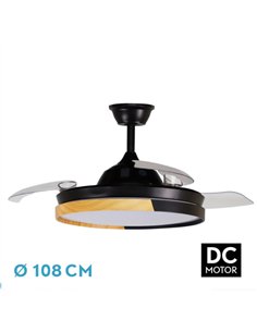 Ventilador Dc Emperador 72w Negro/haya 3aspas Desplegables 108d 7200lm 3000-4000-6000k Remoto+ Memoria+ Temporizador