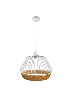 Colgante Hugo 1xe27 Blanco/natural Regx30x30cm C/metal Y Rattan