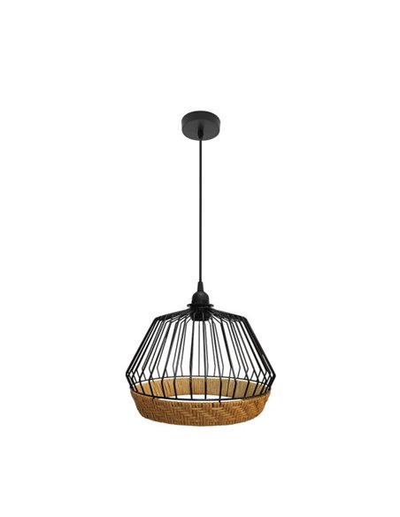 Colgante Hugo 1xe27 Negro/natural Regx30x30cm C/metal Y Rattan
