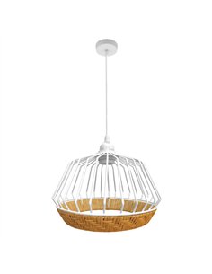Colgante Hugo 1xe27 Blanco/natural Regx36x36cm C/metal Y Rattan
