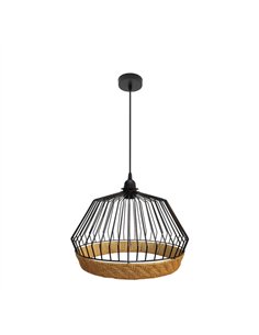 Colgante Hugo 1xe27 Negro/natural Regx36x36cm C/metal Y Rattan