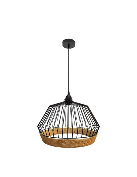 Colgante Hugo 1xe27 Negro/natural Regx36x36cm C/metal Y Rattan
