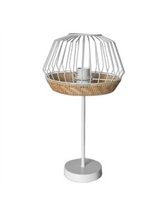 Sobremesa Hugo 1xe27 Blanco/natural 46x25x25cm C/metal Y Rattan