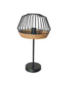 Sobremesa Hugo 1xe27 Negro/natural 46x25x25cm C/metal Y Rattan