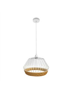 Colgante Hugo 1xe27 Blanco/natural Regx25x25cm C/metal Y Rattan