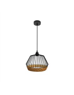 Colgante Hugo 1xe27 Negro/natural Regx25x25cm C/metal Y Rattan