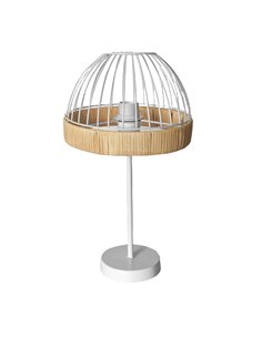 Sobremesa Gaston 1xe27 Blanco/natural 46x25x25cm C/metal Y Rattan