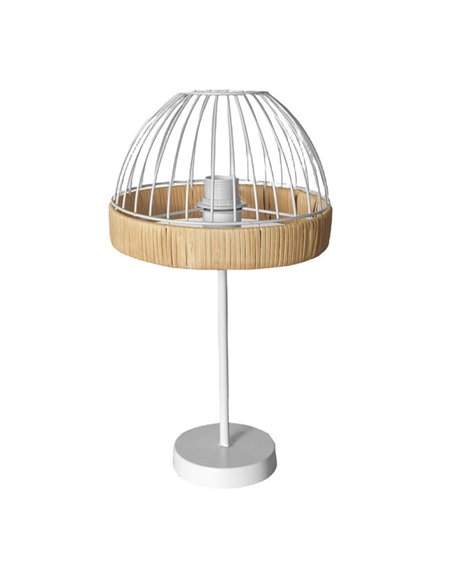 Sobremesa Gaston 1xe27 Blanco/natural 46x25x25cm C/metal Y Rattan