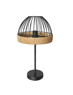 Sobremesa Gaston 1xe27 Negro/natural 46x25x25cm C/metal Y Rattan