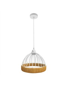 Colgante Gaston 1xe27 Blanco/natural Regx25x25cm C/metal Y Rattan