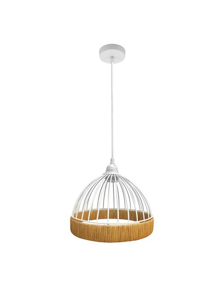 Colgante Gaston 1xe27 Blanco/natural Regx25x25cm C/metal Y Rattan
