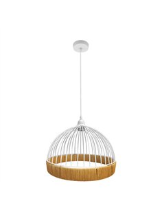 Colgante Gaston 1xe27 Blanco/natural Regx30x30cm C/metal Y Rattan
