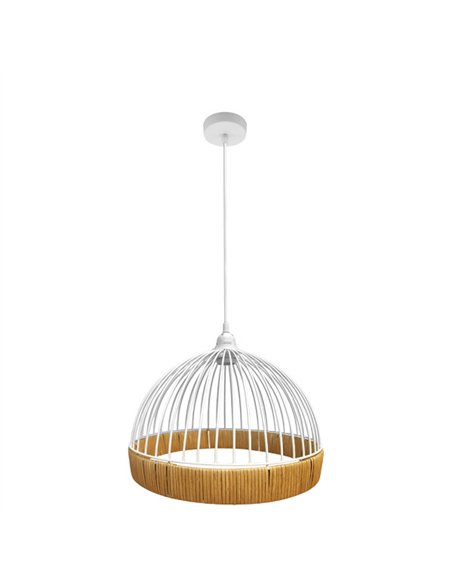 Colgante Gaston 1xe27 Blanco/natural Regx30x30cm C/metal Y Rattan